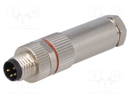 Connector: M8; male; PIN: 4; for cable; plug; 3A; 30V; IP67