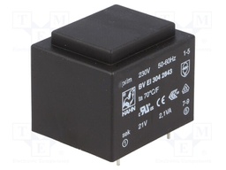 Transformer: encapsulated; 2.1VA; 230VAC; 21V; 100mA; Mounting: PCB