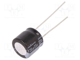 Capacitor: electrolytic; THT; 220uF; 35VDC; Ø10x9mm; Pitch: 5mm