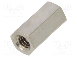 Screwed spacer sleeve; Int.thread: M2,5; 8mm; hexagonal; brass