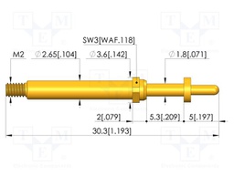 Test needle; Spring compression: 4mm; 5mm; 8A; CuBe; gold-plated