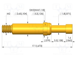Test needle; Spring compression: 2.8mm; 3.5mm; 8A; brass; Ø: 2.3mm
