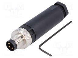 Connector: M8; male; PIN: 3; for cable; plug; 3A; 60V; IP67