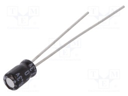 Capacitor: electrolytic; THT; 10uF; 6.3VDC; Ø3x5mm; Pitch: 1mm; ±20%
