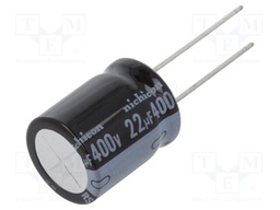 Capacitor: electrolytic; THT; 22uF; 400VDC; Ø16x20mm; Pitch: 7.5mm