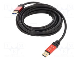 Cable; USB A plug,both sides; gold-plated; 5m; black; Cu; metal