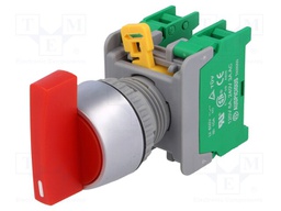 Switch: rotary; Stabl.pos: 1; NC + NO; 3A/230VAC; 22mm; red; IP65
