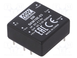Converter: DC/DC; 10W; Uin: 4.7÷9V; 3.3VDC; Iout: 2500mA; 1"x1",DIP