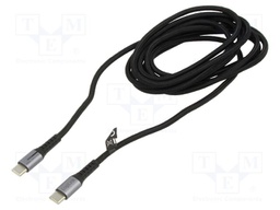 Cable; USB 2.0; USB C plug,both sides; 3m; black; 480Mbps; textile