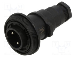 Connector: circular; plug; male; PIN: 2; 12A; 277V; IP68,IP69K; 6÷8mm