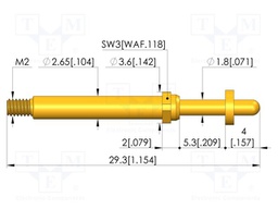 Test needle; Spring compression: 4mm; 5mm; 8A; CuBe; gold-plated