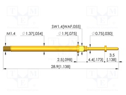 Test needle; Spring compression: 3.5mm; 4.4mm; 5A; CuBe; Ø: 0.65mm