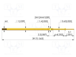Test needle; Spring compression: 4.3mm; 6.35mm; 3A; CuBe; Ø: 0.4mm