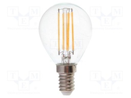 LED lamp; white warm; E14; 220÷240VAC; 400lm; P: 4W; 300°; 3000K