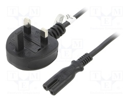 Cable; BS 1363 (G) plug 90°,IEC C7 female; PVC; 1.8m; black; 2.5A
