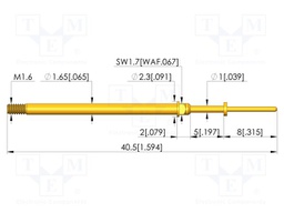 Test needle; Spring compression: 4mm; 5mm; 8A; CuBe; gold-plated