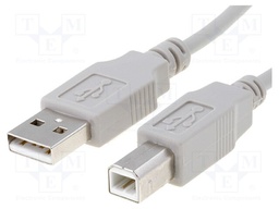 Cable; USB 2.0; USB A plug,USB B plug; 0.5m; grey; Core: Cu