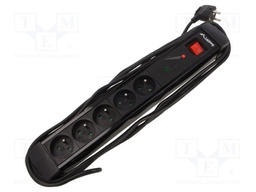 Plug socket strip: protective; Sockets: 5; 230VAC; 10A; black; 5m