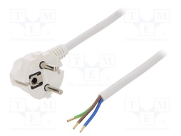 Cable; SCHUKO plug,CEE 7/7 (E/F) plug angled,wires; 3m; white