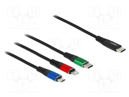 Cable; USB 2.0; 0.3m; black; Cu,tinned; 22AWG; metal; textile; 5V; 3A