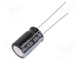 Capacitor: electrolytic; THT; 68uF; 63VDC; Ø10x16mm; Pitch: 5mm