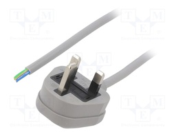 Cable; BS 1363 (G) plug,wires; PVC; 5m; grey; 3x1mm2; 13A; 250V