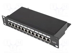 Patch panel; black; Number of ports: 12; Cat: 6; RJ45 socket x12