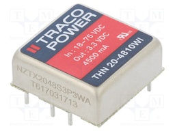 Converter: DC/DC; 20W; Uin: 18÷75V; 3.3VDC; Iout: 4500mA; 1"x1"; 15g