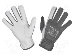 Protective gloves; Size: 10; black-white; natural leather