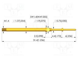 Test needle; Spring compression: 3.5mm; 4.4mm; 5A; CuBe; Ø: 0.65mm