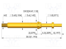 Test needle; Spring compression: 4mm; 5mm; 8A; CuBe; gold-plated