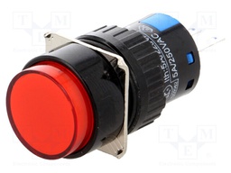 Switch: push-button; Pos: 2; SPST; red; Leads: for soldering; Ø16mm