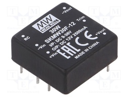 Converter: DC/DC; 30W; Uin: 9÷36V; 12VDC; Iout: 0÷2500mA; 1"x1",DIP