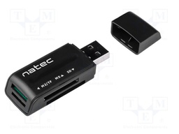 Card reader: memory; USB A plug; USB 2.0; black; 480Mbps