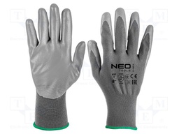 Protective gloves; Size: 8; grey; polyester,polyurethane