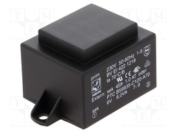 Transformer: encapsulated; 6VA; 230VAC; 6V; 1000mA; Mounting: PCB