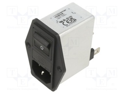 Filtered IEC Power Entry Module, IEC C14, Medical, 6 A, 250 VAC, 2-Pole Switch, 2-Pole Fuse Holder