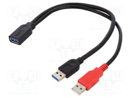 Cable; USB A socket,USB A plug x2; 0.3m; black; 24AWG,28AWG