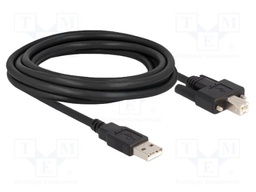 Cable; USB 2.0; USB A plug,USB B plug; gold-plated; 3m; black
