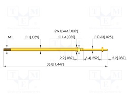 Test needle; Spring compression: 4.3mm; 6.35mm; 3A; CuBe; Ø: 0.6mm