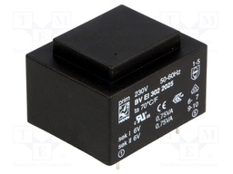 Transformer: encapsulated; 1.5VA; 230VAC; 6V; 6V; 125mA; 125mA; 70g