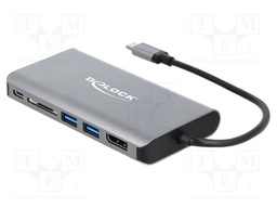 Hub USB; SD,SDHC,SDXC; 10/100/1000Mbps; grey; Number of ports: 7
