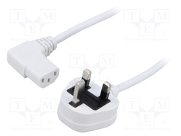 Cable; 3x0.75mm2; BS 1363 (G) plug,IEC C13 female 90°; PVC; 1.8m
