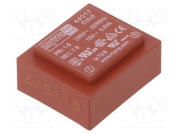 Transformer: encapsulated; 0.6VA; 230VAC; 18V; 33mA; Mounting: PCB