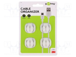 Set of clips; white; Cable P-clips; 4pcs; triple,self-adhesive