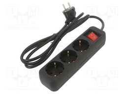 Extension lead; 3x1mm2; Schuko; Sockets: 3; rubber; black; 1.5m; 10A
