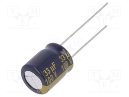 Capacitor: electrolytic; low impedance; THT; 33uF; 100VDC; ±20%