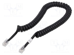 Cable: telephone; coiled; RJ10 plug,both sides; black; 2m