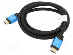 Cable; HDMI 2.0; HDMI plug,both sides; textile; 1.8m; black; 28AWG