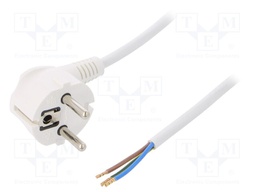 Cable; SCHUKO plug,CEE 7/7 (E/F) plug angled,wires; 3m; white